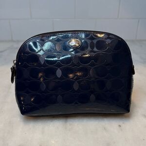 Coach Signature Logo Embossed Vinyl Domed Cosmetic Case Toiletry Bag Clutch HTF
